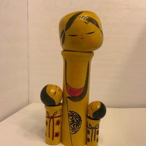 Mom with children oriental wooden doll figurine AS IS 11”tall